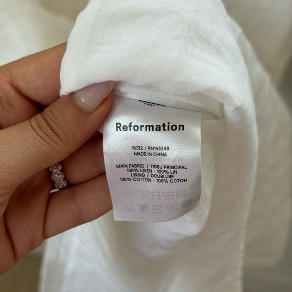 Reformation White Linen Puff Sleeve Mini Dress Size 6 Tie Shoulder Bustier $248 - Picture 8 of 8